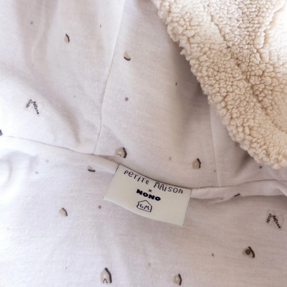 Petite Maison x NONO Fleece Romper Beige Hooded Pram Suit Baby 6 Months